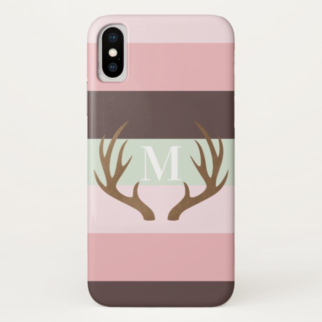 Monogramm rosa und braun Streifen Case-Mate iPhone Hülle (Rückseite)