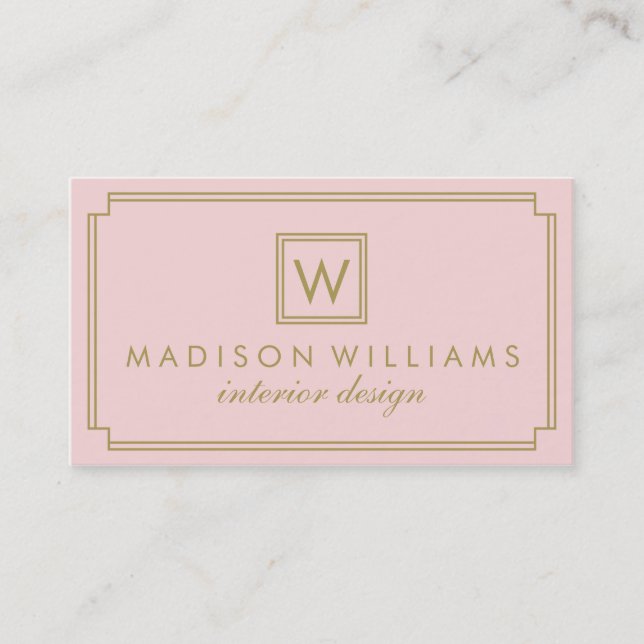Monogramm Rosa und Gold Art Deco Visitenkarte (Vorderseite)