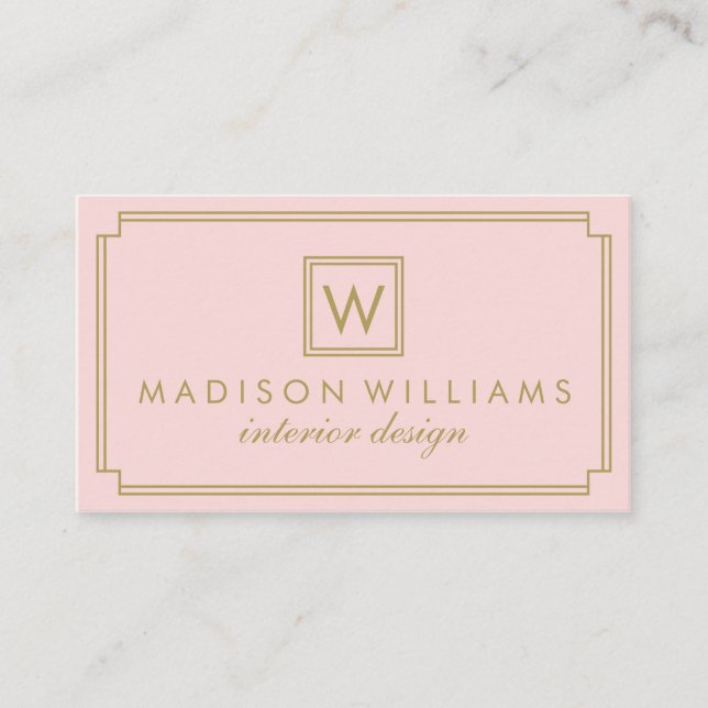 Monogramm Rosa und Gold Art Deco Visitenkarte (Vorderseite)