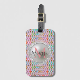 Monogramm Rosa und grüne Pastelle Harlequin Gepäckanhänger