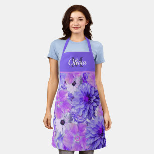 Monogramm Rosa und Lila Blüten Schürze