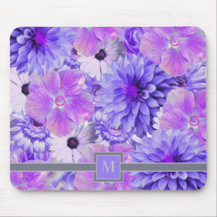 Monogramm Rosa und Lila Gemalte Blumen Mousepad