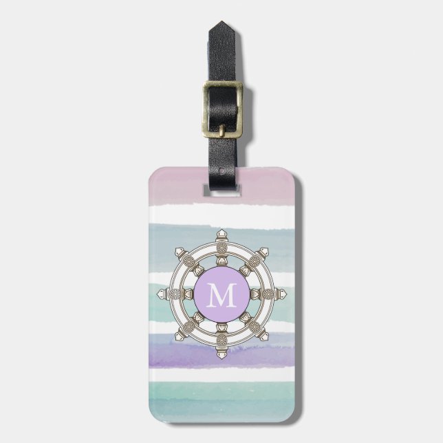 Monogramm, rosa und Minusstreifen Niedlich Gepäckanhänger (Vorderseite vertikal)
