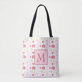 Monogramm-rosa und weiße Krankenschwester Tasche