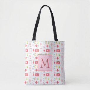 Monogramm-rosa und weiße Krankenschwester Tasche