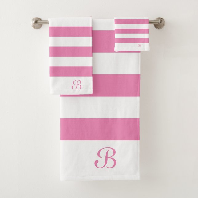 Monogramm rosa und weiße Streifen Badhandtuch Set (Insitu)