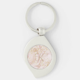 Monogramm Rosa und Weißmarmor Swirl Gold Glitzer Schlüsselanhänger