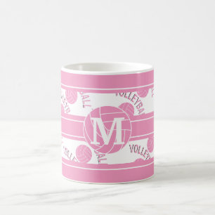 Monogramm-rosa Volleyball Kaffeetasse
