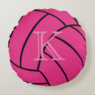 Monogramm-rosa Volleyball-rundes Wurfs-Kissen Rundes Kissen