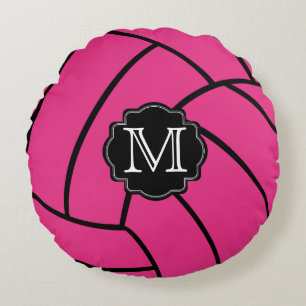 Monogramm-rosa Volleyball-rundes Wurfs-Kissen Rundes Kissen