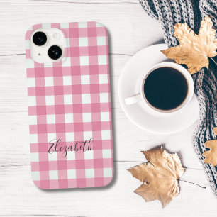 Monogramm Rosa Weiß Gingham Büffel Karo Kariert Case-Mate iPhone 14 Hülle