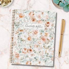 Monogramm Rose Blume Eukalyptus Blätter Floral Notizbuch