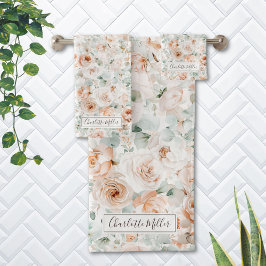 Monogramm Rose Eukalyptus Verlasst Grünpflanzen Badhandtuch Set