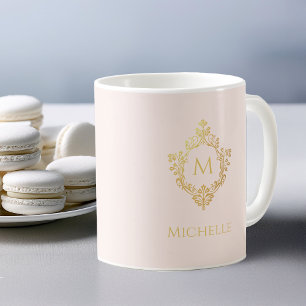 Monogramm Rosé Gold Altmodisches verziertes Wappen Kaffeetasse
