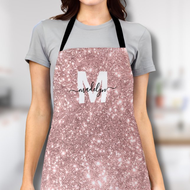 Monogramm Rose Gold Blush Rosa Glitzer Name Schürze (Monogram Rose Gold Blush Pink Glitter Name Apron)