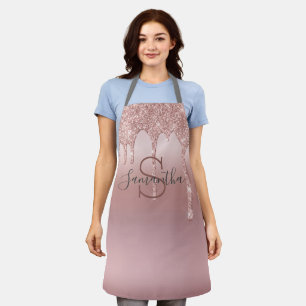 Monogramm Rose Gold Glitter-Tropf-Blush-Pink-Trend Schürze