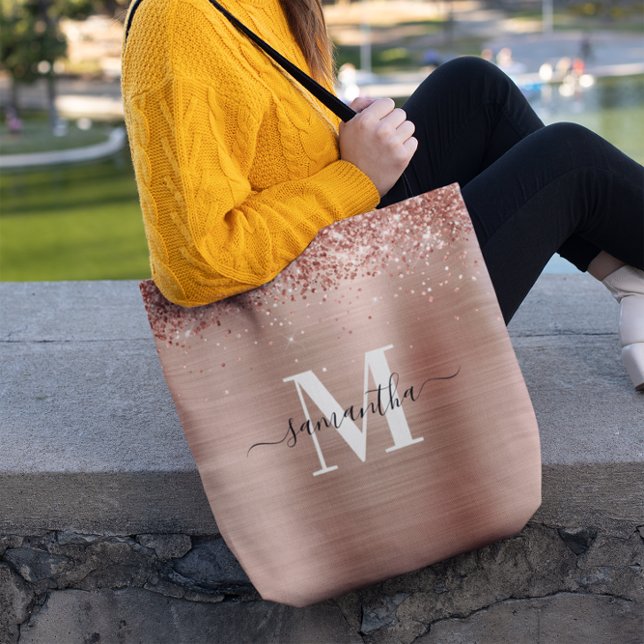 Monogramm-Rose Gold Glitterfolie Tasche (Rose Gold Glittery Foil Monogram Tote Bag)