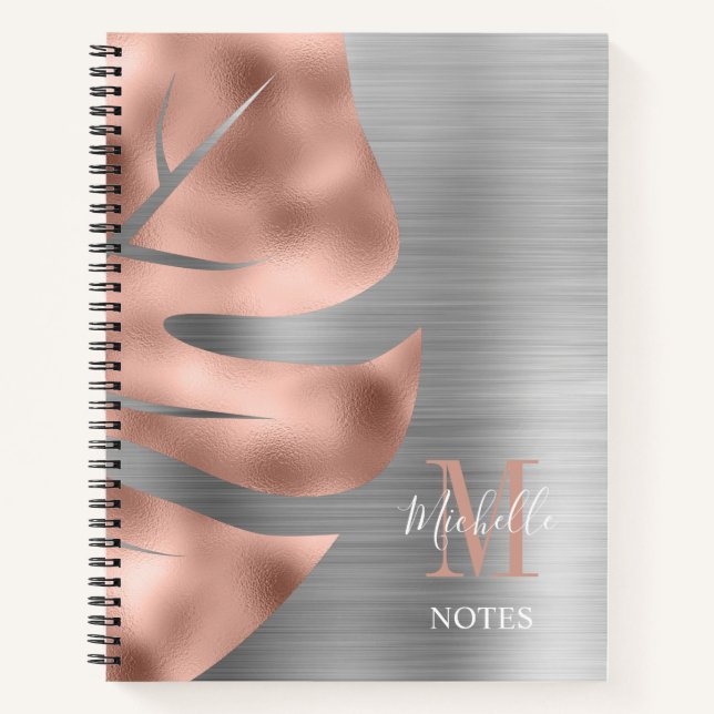 Monogramm Rose Gold Grau Monogramm Notizbuch (Vorderseite)