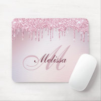 Monogramm Rose Gold lila Glitzer-Mauspad