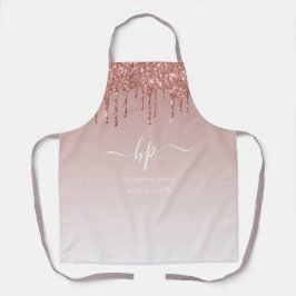 Monogramm Rose Gold Metallischer Glitzer Beruflich Schürze