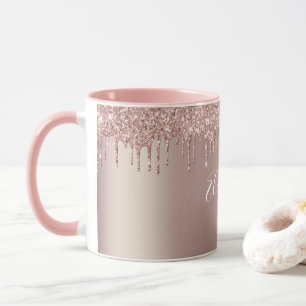 Monogramm Rose Gold Rosa Tropf Glitter Kaffeetasse