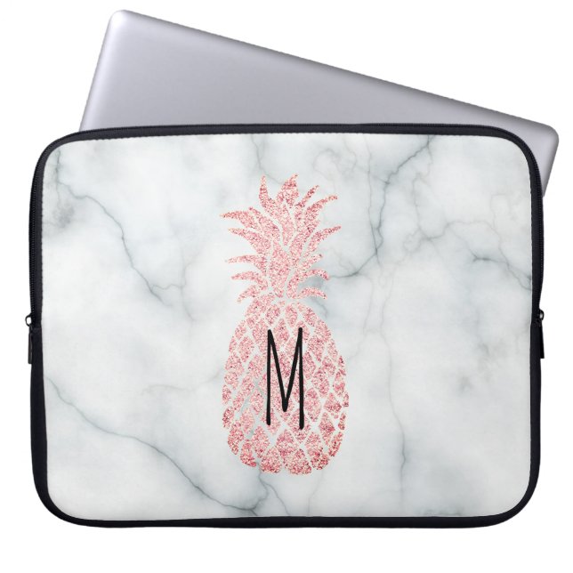 Monogramm Rose Goldpaprika Glitzer Ananas Laptopschutzhülle (Vorderseite)