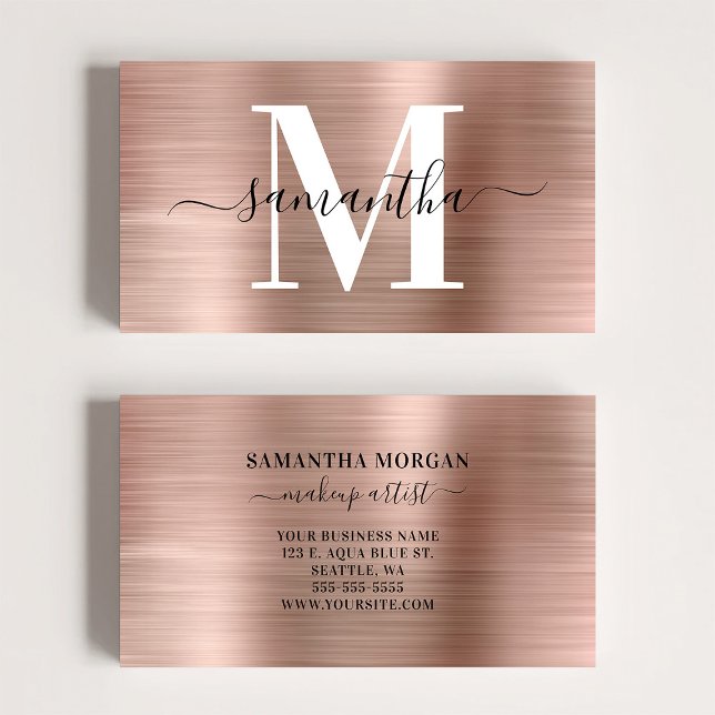Monogramm-Rose Goldschimmer Visitenkarte (Signature Monogram Rose Gold Shimmer Business Card)
