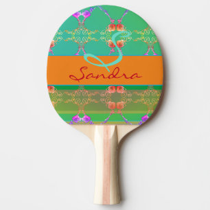 Monogramm Rose Herz Apricot aquamarin und Moss Tischtennis Schläger