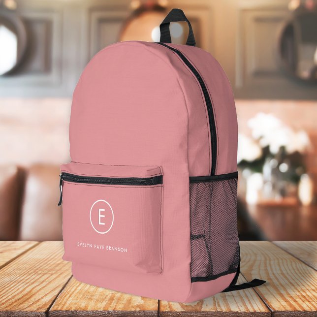 Monogramm Rose Pink Feminine Girly Minimal Bedruckter Rucksack (Von Creator hochgeladen)
