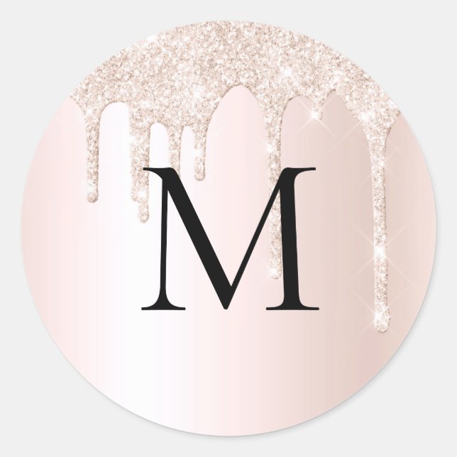 Monogramm Rose Rosa Rosa Glitzer Umschlag Aufklebe Runder Aufkleber (Vorderseite)