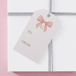 Monogramm Rosé-Schleife Wasserfarbe Geschenkanhänger