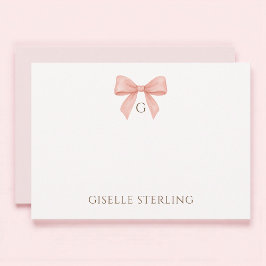 Monogramm-Rosé-Schleifen-Wasserfarben-Notizkarte Einladung