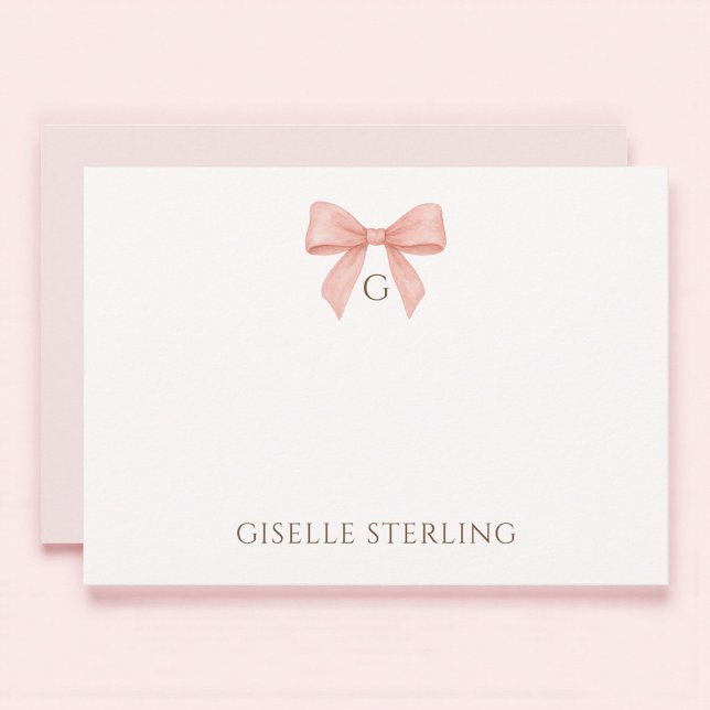 Monogramm-Rosé-Schleifen-Wasserfarben-Notizkarte Einladung (Von Creator hochgeladen)