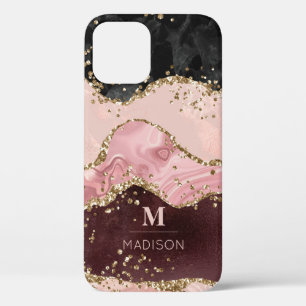 Monogramm Roségold Achat Liquid & Glitter Gold Case-Mate iPhone Hülle