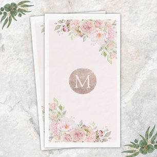 Monogramm-Roségold-Blush-Rosa-Aquarell-Blumen  Serviette
