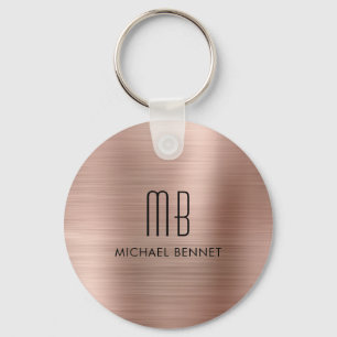 Monogramm Roségold Faux gebürstetes Metall Schlüsselanhänger