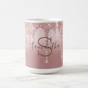 Monogramm-Roségold-Glitter-Tropf-Blush-Pink-Trend Kaffeetasse