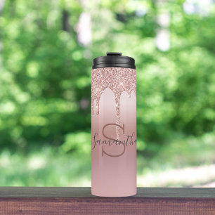 Monogramm-Roségold-Glitter-Tropf-Blush-Pink-Trend Thermosbecher