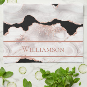 Monogramm Roségold Glitterachat Schwarz Weiß Wirbe Geschirrtuch
