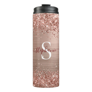 Monogramm-Roségold-Kunstglitzer-Mädchenhaft Glamou Thermosbecher