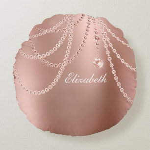Monogramm Roségold Perlen Diamanten Bling Glam  Rundes Kissen