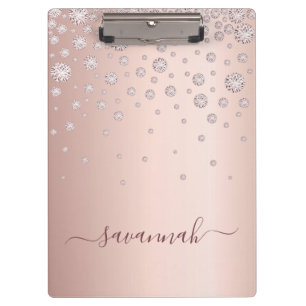 Monogramm Roségold rosa moderne Schrift Diamanten Klemmbrett