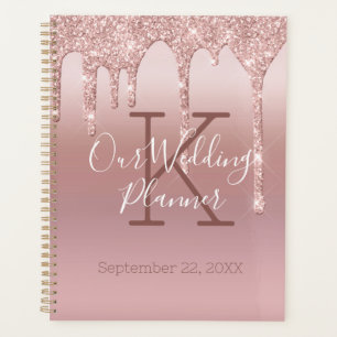 Monogramm Roségold-Tropf Glitter Blush Pink Hochze Planer