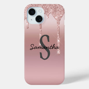 Monogramm-Roségold-Tropf-Glitter-Blush-Pink-Trendy Case-Mate iPhone Hülle