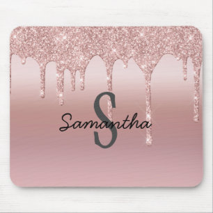 Monogramm Roségold-Tropf Glitter Blush Rosa Trend Mousepad