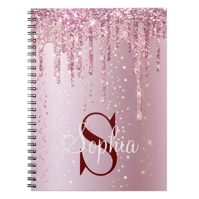 Monogramm Roségold tropfender Glitter Funkeln Notizblock (Vorderseite)