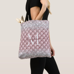 Monogramm-Roségold-Tufted-Diamant-Silber-Glitter Tasche