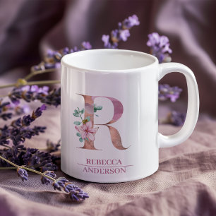 Monogramm Roségold Wasserfarbe Blumen Buchstabe R Kaffeetasse
