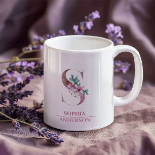 Monogramm Roségold Wasserfarbe Blumen Buchstabe S Kaffeetasse