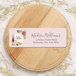 Monogramm-Rosen Gold-Blume Floral-Rücksendeadresse
